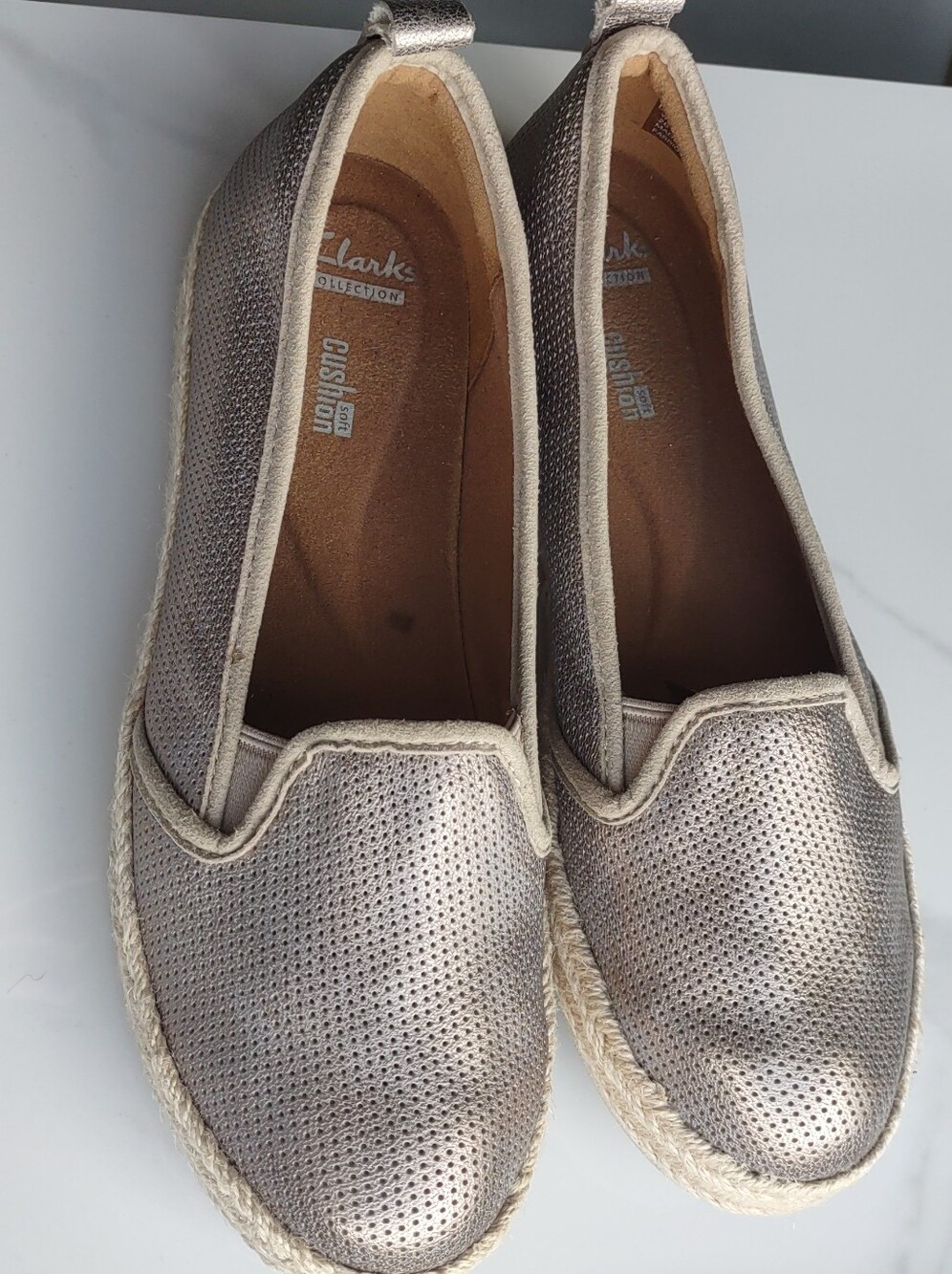 Clarks Metallic Rose Gold Slip-On Espadrille Flats